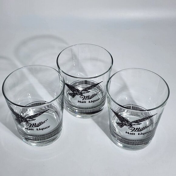 Miller Malt Liquor Lowball Glass Tumblers With American Eagle Design Set Of 3 VT - Picture 2 of 11
